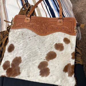 American Darling Brown and Cream Cowhide Tote
